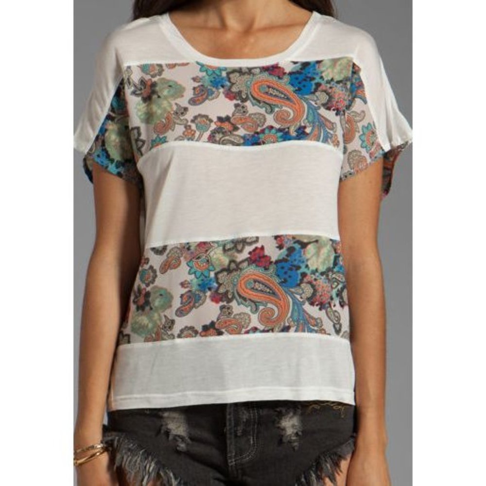 MINK PINK The Lost One PANELLED Tee SHIRT Top FLORAL White ( M )